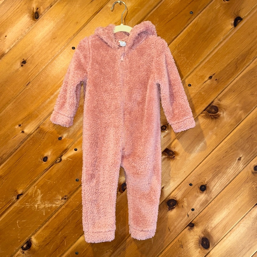 Toddler girls 18/24m pink fluffy snow cold weather zip up bunting suit
